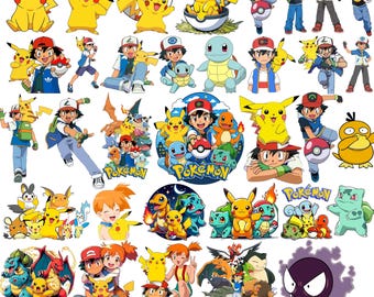 Pokemon Clipart PNG Bundle, Transparent Background Digital Download, Anime Pokeball Png, Pikachu Cartoon Character Png, All Generations PNG