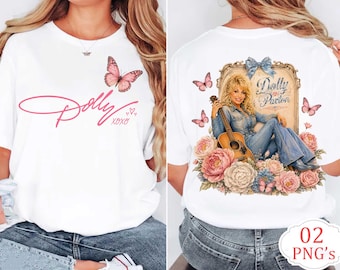 Dolly Parton Front n Back PNG Design, Dolly Parton RIP Forever a Legend, Dolly Parton Signature, Dolly xoxo, Dolly Floral Dandelion Png