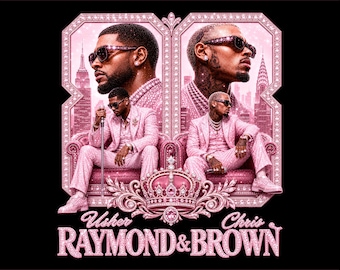Retro Chris Brown and Usher Raymond Pink PNG, Girly Concert Png, The R&B Tour 2026, Hiphop Music, Bootleg Rap Tee, Usher Chris Brown Shirt
