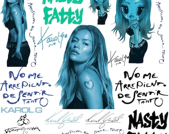 Karol G New Album PNG Bundle, No Me Arrepiento De Sentir Tanto Png, Latin Music Inspired Png, Blue Karol G Clipart, Karol G Shirt Png