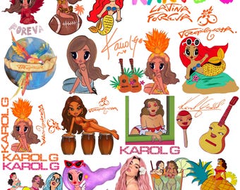 Paquete de diseños PNG de Karol G, Merchandising de Karl G, Paquete PNG del nuevo álbum de Tropicoqueta, Camiseta PNG de Karol G, Karol G Viajando El Mundo Concert PNG
