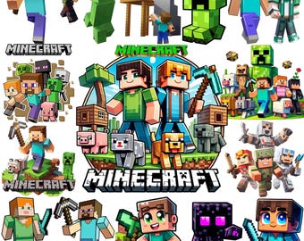 Block Building Game Craft Characters PNG Bundle, Gamer PNG Designs, Pixel Art Game Png Bundle (Digital Download)