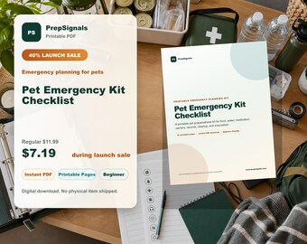 Pet Emergency Kit Checklist PDF, Dog and Cat Preparedness Planner, Pet Evacuation Printable