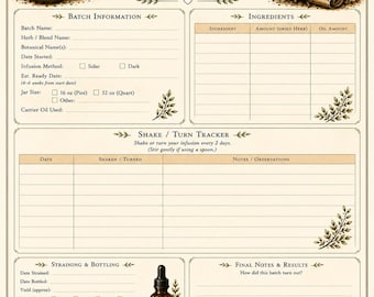Herbal Infusion Batch Tracker Printable | Apothecary Journal Page | Herbalist Planner & Oil Infusion Record