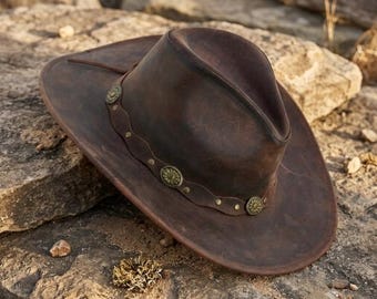 Western Leather Cowboy Hat for Men & Women, Cowgirl Hat, Rustic Ranch Style, Vintage Western Hat, Country Concert Hat, Rodeo Fashion Outfit