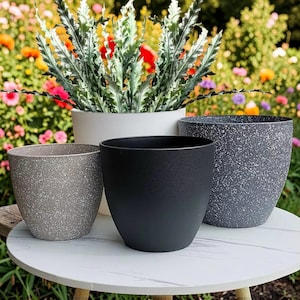 Frosted Stone Look Plant Pot Large Indoor Outdoor Flowerpot Modern Bonsai Planter for Balcony Patio Home Decor