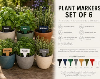 Pflanzenmarkierer 6er Set, Kräutergartenetiketten, wetterbeständige Gartenstecker, Geschenk für Gärtner