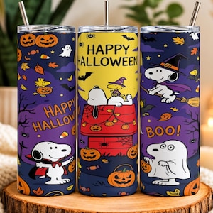 Snoopy Halloween 20oz Skinny Tumbler Wrap PNG Spooky Dog House Pumpkin Patch Sublimation Design Straight Digital Download