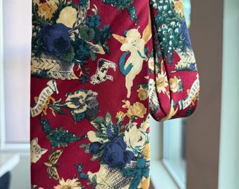Vintage Moschino Silk Tie | Burgundy Cherub Floral Print | Franco Moschino Era | 90s Italy
