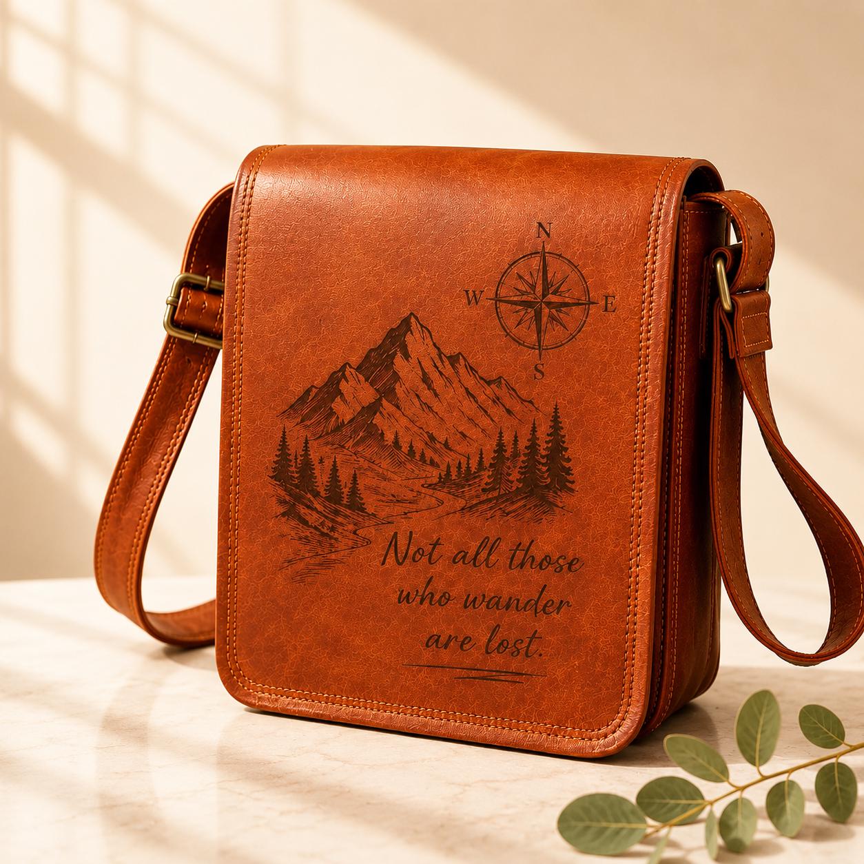 Personalized Goat Leather Crossbody Bag, Engraved Adventure Sling, Custom Quote Travel