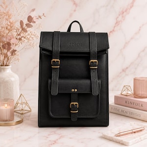 Personalized Full Grain Leather Backpack, Roll Top Rucksack, Custom Monogram Travel Bag, Men's Laptop Backpack, Handmade Leather Bag