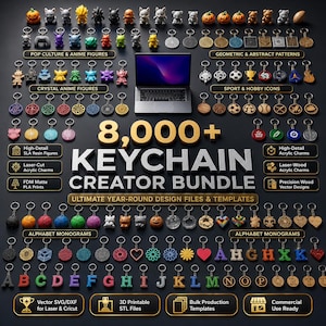 Pacote com mais de 8000 designs de chaveiros – Arquivos STL e SVG para impressão 3D, maquetes, Cricut e corte a laser.