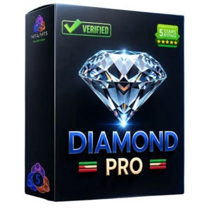 May include: A black rectangular product box featuring a large, faceted diamond graphic at the center. The text reads DIAMOND PRO in blue and gold. Additional elements include a green VERIFIED checkmark, a 5 STARS RATING badge, and MT4/MT5 logos.