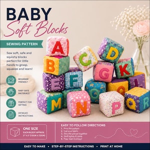 A to Z Alphabet Soft Baby Blocks Sewing Pattern | Beginner Friendly Fabric Cubes (PDF Download)