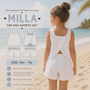 Milla Top and Shorts Set Sewing Pattern: Beginner Kids Clothes (PDF Pattern) Sizes 2–14 Years