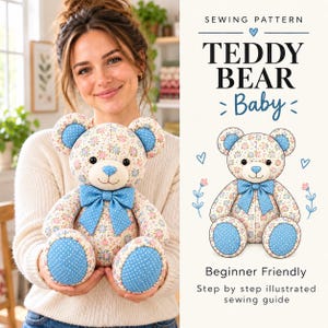 Patrón de costura de osito de peluche en PDF, patrón de oso de patchwork, patrón de oso de recuerdo, patrón de costura de animal de peluche, osito de peluche en PDF