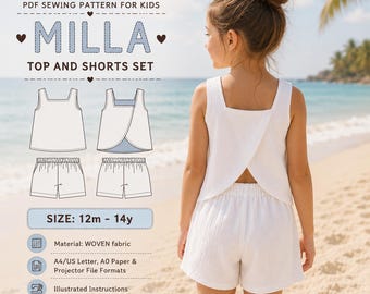 Milla-top en -shortset Naaipatroon: kinderkleding voor beginners (pdf-patroon)