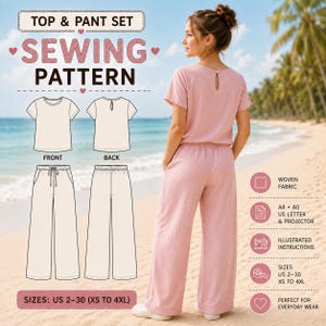 Pajama Set Sewing Pattern | Tunic Top, Wide-Leg Pants (Digital Download)