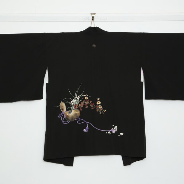 Japanese kimono Haori Hand Painted Black Silk