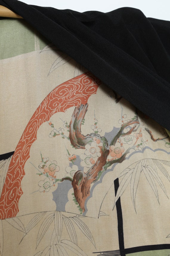 Japanese kimono Haori Black Silk embroidered flor… - image 7