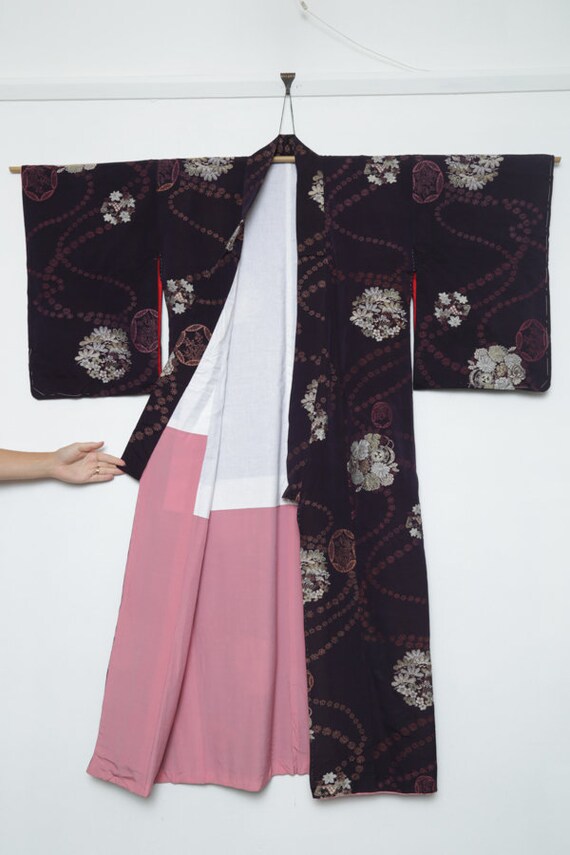 1940's Traditional Japanese floral omeshi silk kimono - Gem