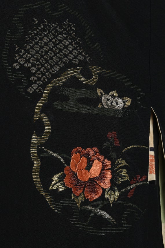 Japanese kimono Haori Black Silk embroidered flor… - image 5