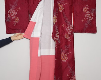 Vintage 1930s Handpainted Kimono-Art Deco Silk Mix Housecoat Robe Handpainted Floral Kimono Robe 1930s Cotton