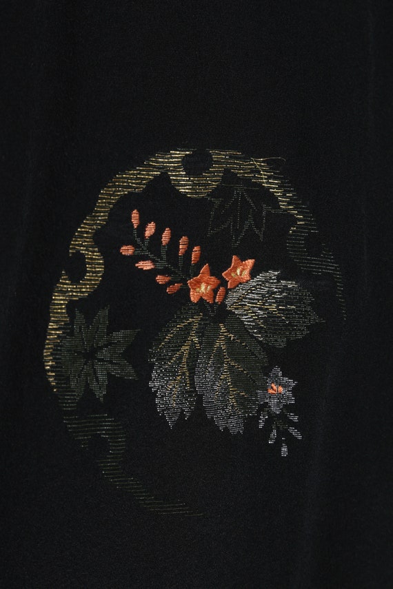 Japanese kimono Haori Black Silk embroidered flor… - image 3
