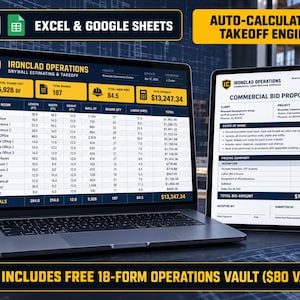 Drywall Estimator Spreadsheet - Commercial Takeoff Template Excel Google Sheets - Contractor Bidding Sheet and Client Proposal Form