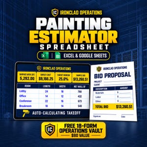 Painting Estimator Spreadsheet - Commercial Takeoff Template Excel Google Sheets - Contractor Bidding Sheet and Client Proposal Form