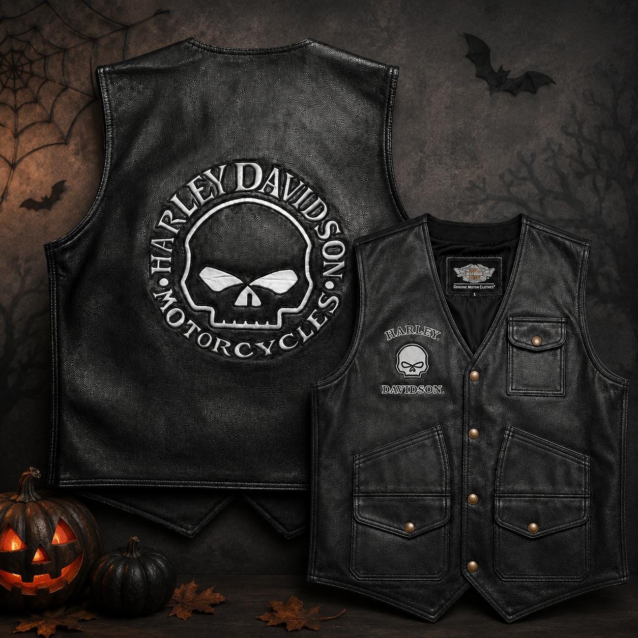 Harley-Davidson レザーベスト 1ロゴ Harley Davidson Skull Leather Vest - Etsy Canada