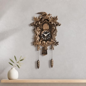 Vintage Style Cuckoo Clock, Rustic Wooden Wall Clock, Black Forest Inspired Decor, Bird & Pinecone Pendulum Home Gift