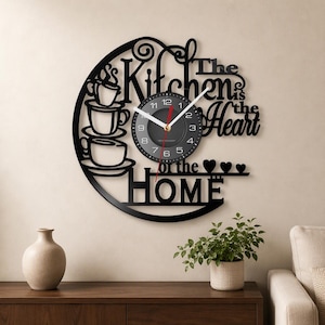 Coffee Wall Clock, Kitchen Wall Decor, Metal Home Clock, Coffee Lover Gift, Farmhouse Cafe Decor
