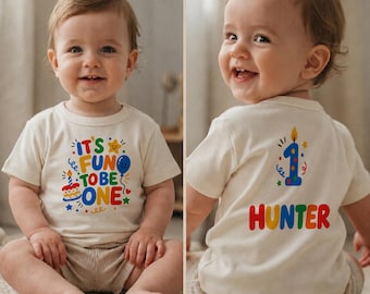 Personalized 1st Birthday Gift for Son Daughter, Custom Colorful Doodle Birthday Shirt, Fun To Be One Toddler T-Shirt, First Birthday Prop