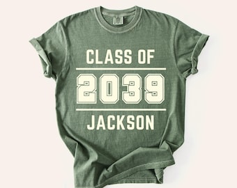 Comfort Colors Class of 2038 Handprint Graduation Shirt, Personalized Kids School Memory Tee