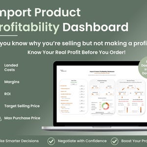 Import Product Profitability Dashboard | Excel Pricing Tool, Landed Cost, Margin & ROI Calculator