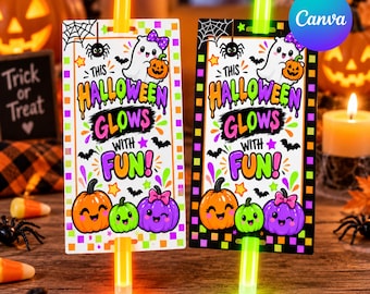 Halloween Glow Stick Gift Tag, Halloween Glow Stick Holder, Halloween Light Gift, Printable Halloween Favor Tag, Halloween Class Gift
