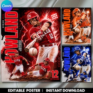 Modello Canva per poster di baseball, banner di baseball modificabile, figurina di baseball personalizzata, poster per la serata dei senior, modificabile con Canva, download immediato