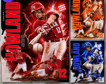 Modello Canva per poster di baseball, banner di baseball modificabile, figurina di baseball personalizzata, poster per la serata dei senior, modificabile con Canva, download immediato