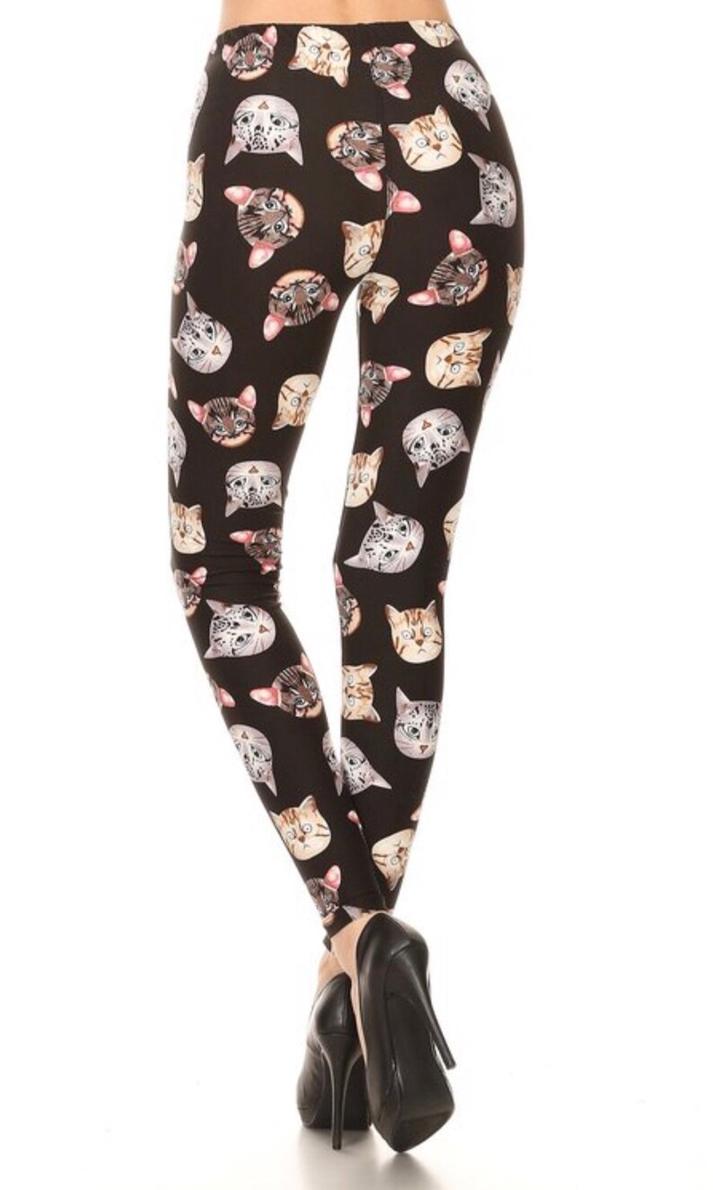 Black Cat Leggings Women Stretch Cat Print Leggings Womens Etsy