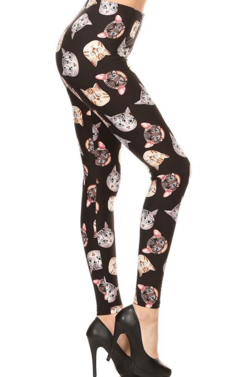 Black Cat Leggings Women Stretch Cat Print Leggings Womens Etsy