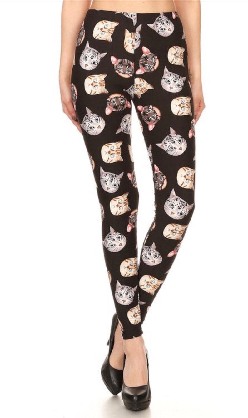 Black Cat Leggings Women Stretch Cat Print Leggings Womens Etsy
