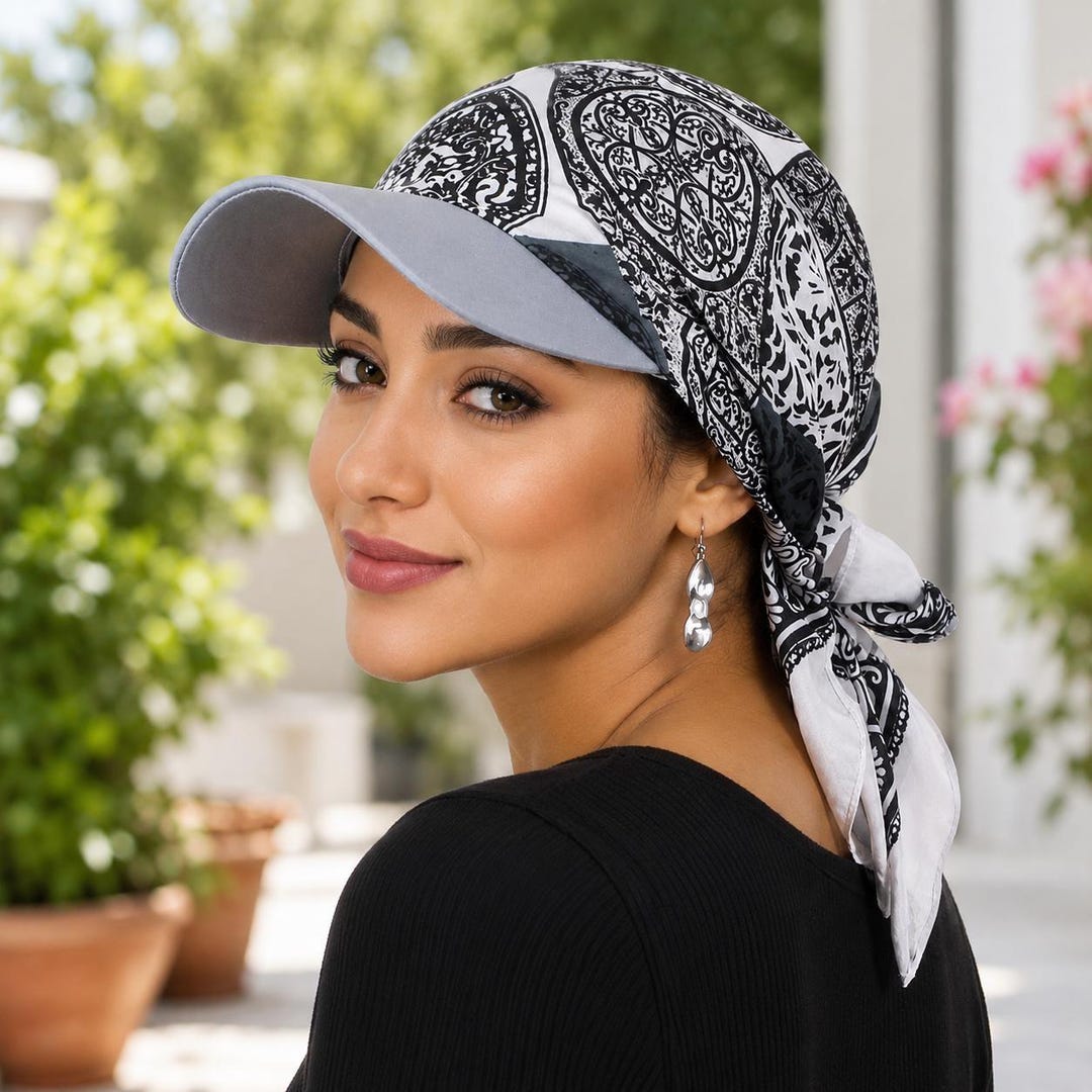 Women's Wide Brim Visor Scarf Hat, Pre-Tied Turban, Lightweight UV Protection Headwear