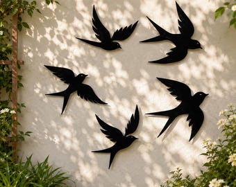 Wood Bird Wall Art, Flying Birds Wall Decor, Wooden Birds Set of 5, Nature Wall Hanging