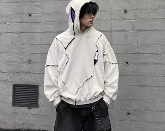 Alien Ghostfreak Inspired Hoodie, Retro Cartoon Streetwear Pullover, Distressed Graphic Unisex Sweatshirt, Fan Gift
