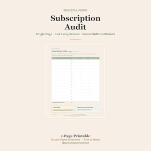Subscription Tracker Printable, Christian Budget Audit Planner, Cancel Subscriptions Money Saving Sheet
