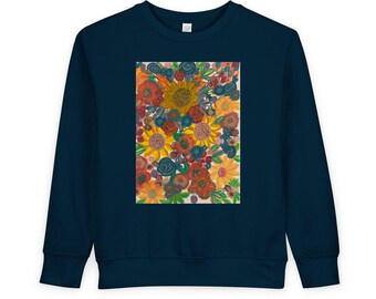 Felpa floreale per bambini / Maglione con girasoli stravaganti / Felpa colorata per bambini / Abbigliamento cottagecore per bambini