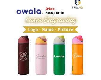 Custom 24oz/709ml Owala Freesip Water Bottle, Laser Engraved Personalized Stainless Steel Bottle, Bulk Corporate Bottle, Best for Travel