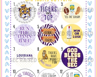 Oltre 30 modelli di spille/distintivi per le partite dei LSU Tigers / Spille per il tailgate del football universitario (7,6 cm)