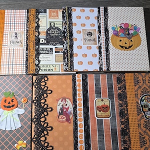 Fall Halloween Pocket Junk Journals 8x5.5&quot; 60 Pages Decorated Lace Trim Embellished